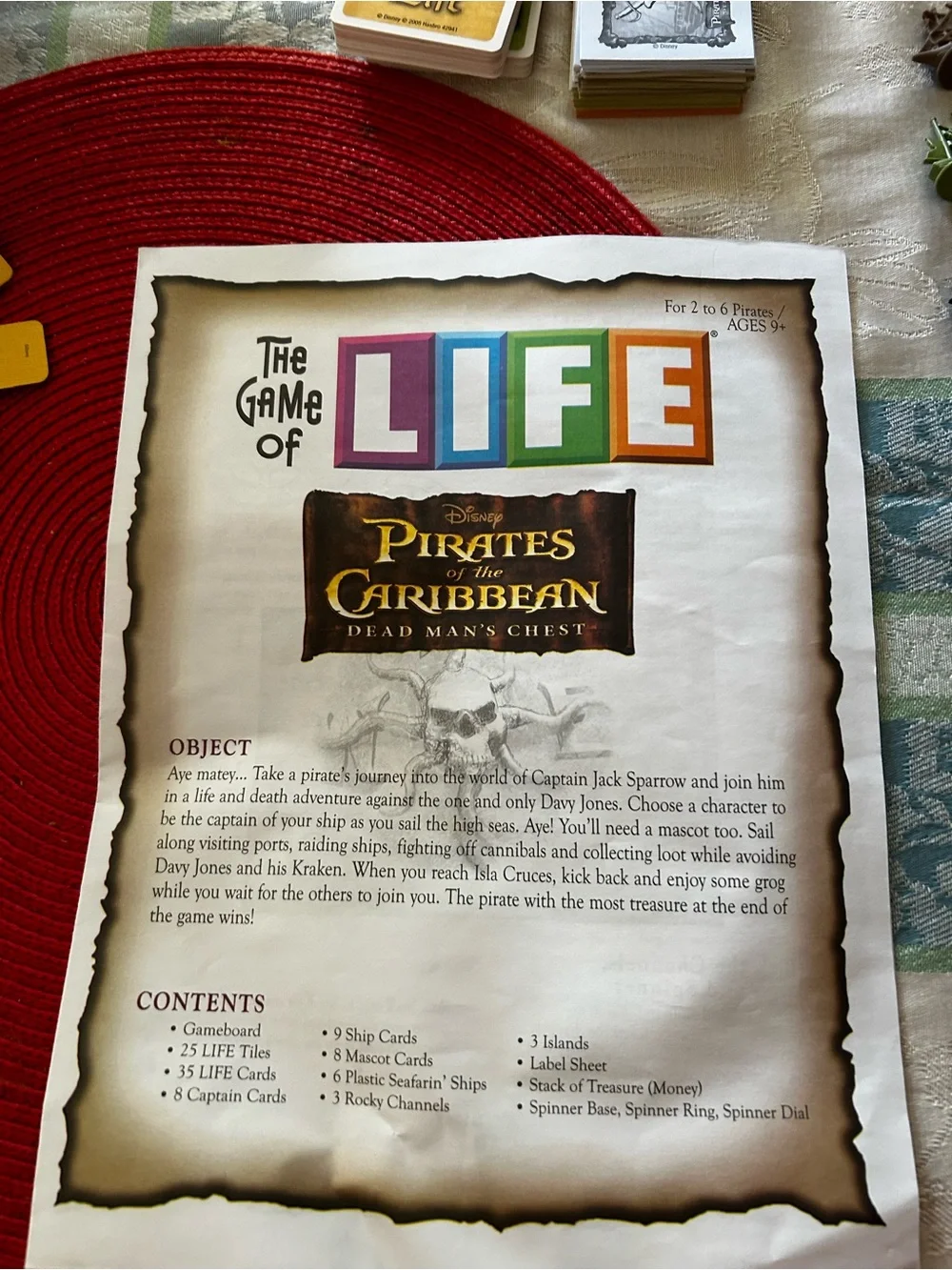 Disney The Game of Life Pirates of the Caribbean Board Game